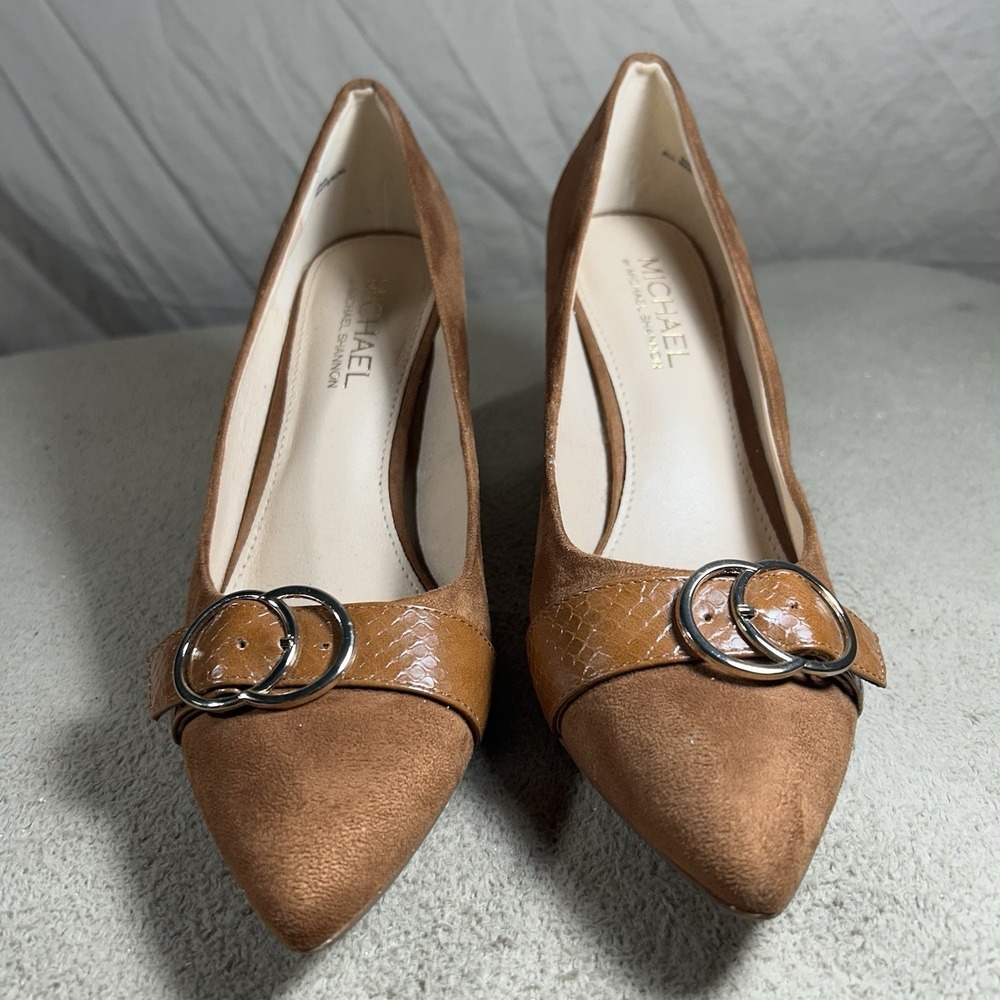 MICHAEL Michael Shannon Isabella Womens 8 Brown Faux Suede Block Heels
